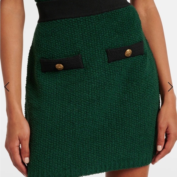 Veronica Beard Rivka Mini Tweed Skirt Pine Green Black Wool Boucle Sz XL NEW